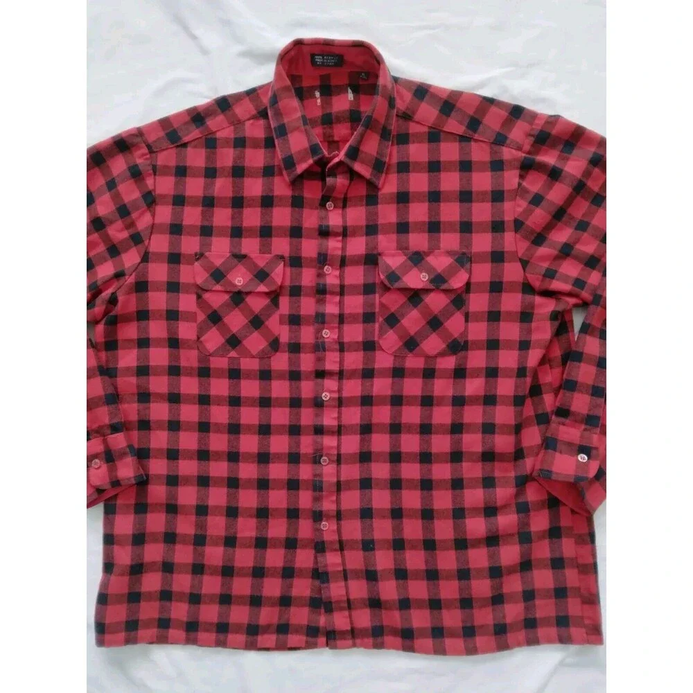 Vintage Buffalo Plaid Shirt Button Down Red Black Check Lumberjack Mens Size XL - Picture 2 of 8
